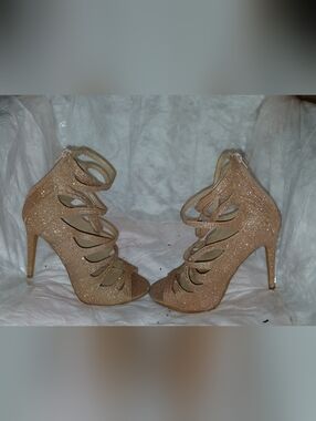 Women's Glitter Strappy High Heel Sandals - Rose Gold